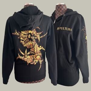 SEPULTURA 40th Anniversary Discography Hoodie Black Unisex Small Zip Sweatshirt